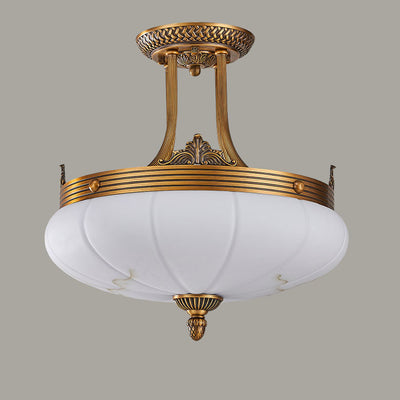 European Golden Glamour Copper Glass Round 4/5/6-Light Semi-Flush Mount Ceiling Light