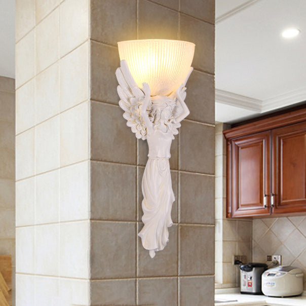 Traditional European Resin Glass Angel Statue 1-Light Wall Sconce Lamp For Living Room