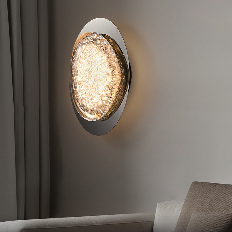 Modern Minimalist Irregular Surface Oval Hardware Acrylic LED Wall Sconce Lamp For Living Room