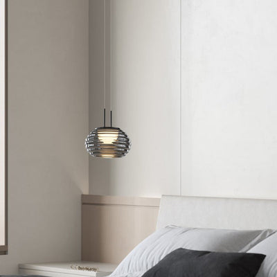 Modern Minimalist Striped Round Aluminum Glass LED Pendant Light For Living Room