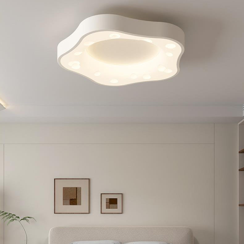 Modern Minimalist Cheese Cream Acrylic Iron LED Flush Mount Ceiling Light For Bedroom