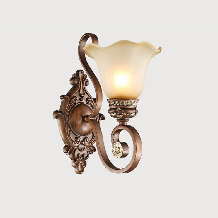 Traditional Vintage Iron Glass Flower Shape 1-Light Wall Sconce Lamp For Hallway