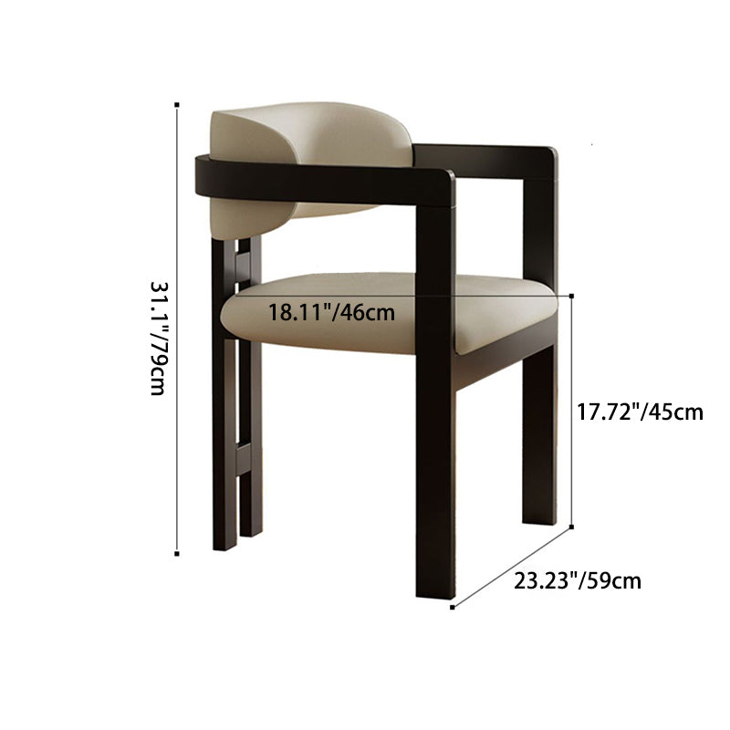 Modern Minimalist Square Leather Ash Wood Dining Chair Backrest Armrest For Dining Room