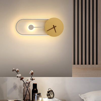 Contemporary Scandinavian Round Oval Clock Shape Iron Acrylic LED Wall Sconce Lamp For Bedroom