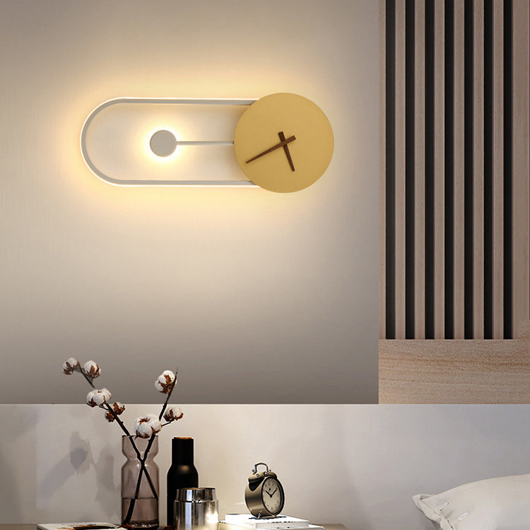 Contemporary Scandinavian Round Oval Clock Shape Iron Acrylic LED Wall Sconce Lamp For Bedroom