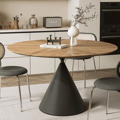 Contemporary Retro Round Conic Walnut Carbon Steel Dining Table For 2 Seats