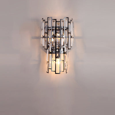 Modern Luxury Double Half Cylinder Stainless Steel Crystal 3-Light Wall Sconce Lamp For Living Room