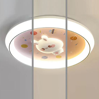 Modern Minimalist Kids Cartoon Round Acrylic Iron Resin LED Flush Mount Ceiling Light For Bedroom