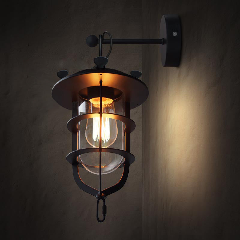 Contemporary Industrial Iron Glass Houseboat Design 1-Light Wall Sconce Lamp For Dining Room