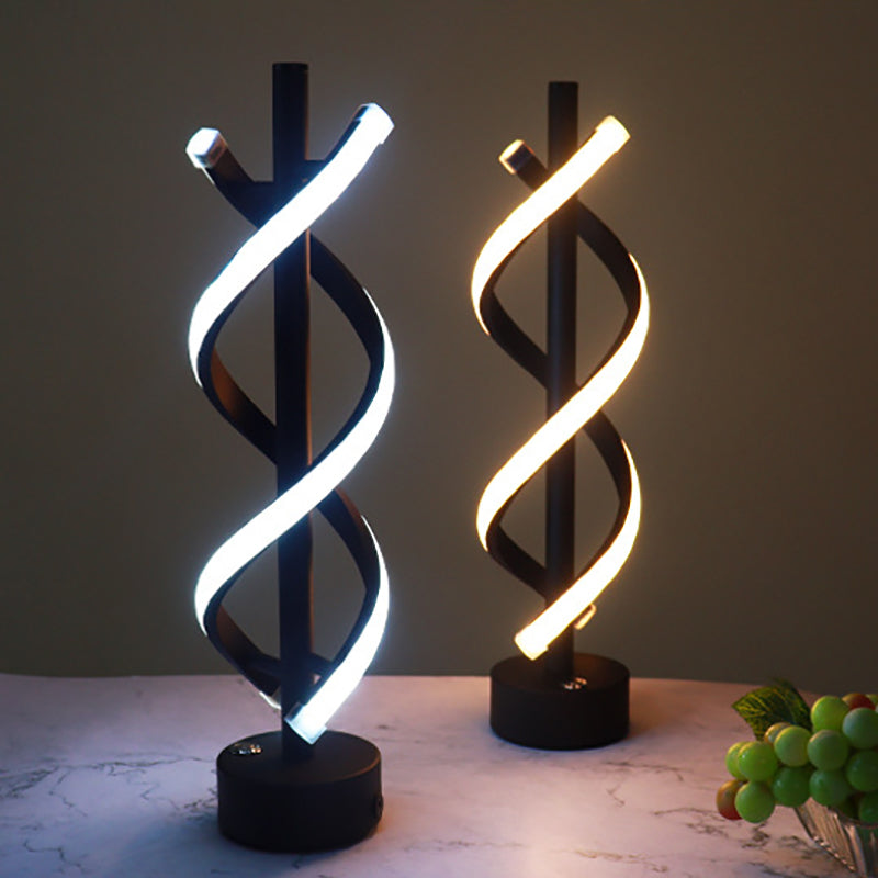 Contemporary Nordic Dual Spiral Wrapping Iron Strips LED Table Lamp For Bedroom