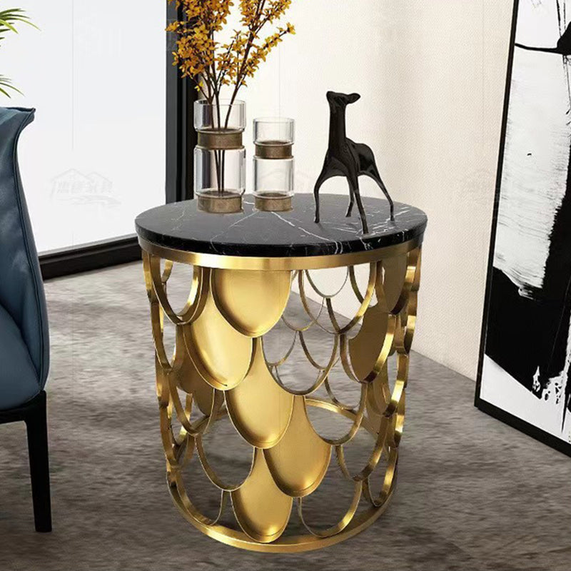 Modern Luxury Round Cylinder Scale Shape Marble Titanium Coffee Table For Living Room