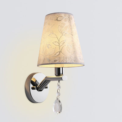 Modern Transitional Flower Pattern Fabric Shade Electroplated Iron Frame 1-Light Wall Sconce Lamp For Living Room