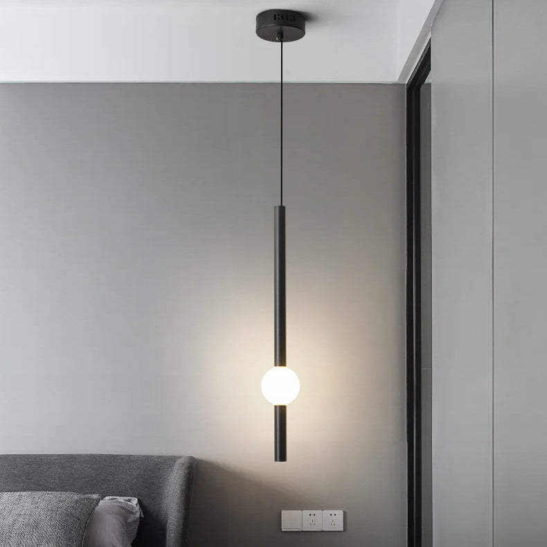 Modern Minimalist Long Cylinder Iron Acrylic LED Pendant Light For Bedroom