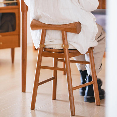 Tabouret de coiffeuse rond en bois et laine d'agneau de simplicité moderne avec dossier et repose-pieds pour chambre 