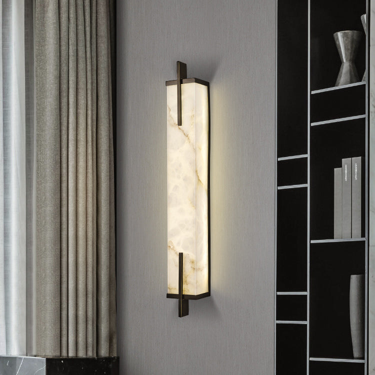 Modern Luxury Full Copper Marble Rectangle LED Wall Sconce Lamp For Living Room