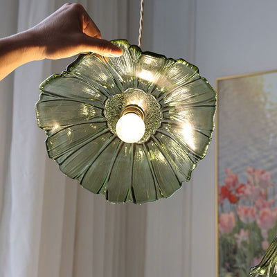 Modern Art Deco Sunflower Copper Glass 1-Light Pendant Light For Living Room