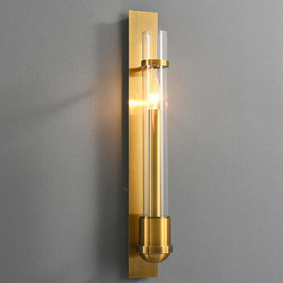 Modern Luxury Golden Finish Frame Glass Cylinder LED Wall Sconce Lamp For Living Room