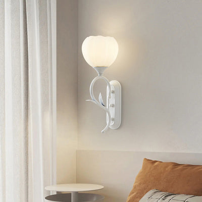 Modern Minimalist Cream Flower Iron Glass 1/2 Light Wall Sconce Lamp For Bedroom