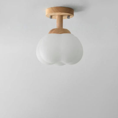 Modern Simplicity Rubber Wood PE Pumpkin Round 1-Light Semi-Flush Mount Ceiling Light For Hallway