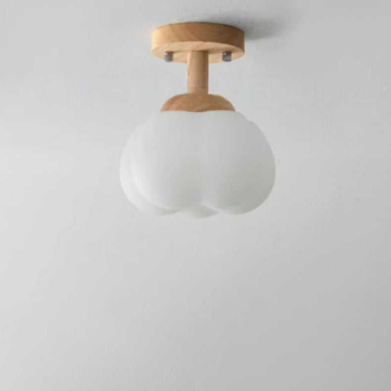 Modern Simplicity Rubber Wood PE Pumpkin Round 1-Light Semi-Flush Mount Ceiling Light For Hallway