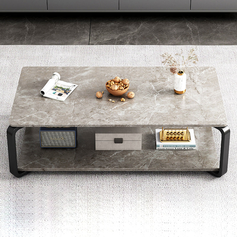 Modern Minimalist Rectangular Table Top Metal Marble Coffee Table 1-Shelf For Living Room