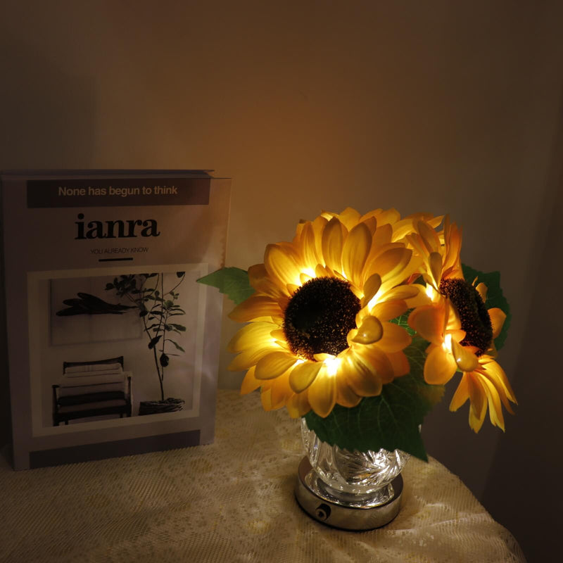 Modern Creative Sunflower Glass Vase LED USB Table Lamp