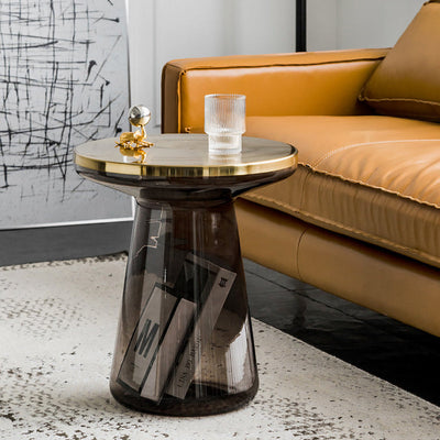 Contemporary Creative Cup Round Glass Electroplated Metal Coffee Table 1-Cabinet For Living Room