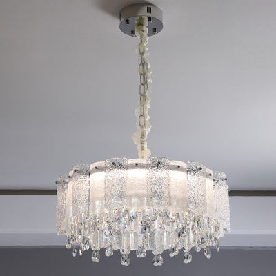 Traditional French Round Ripple Metal Crystal Glass LED Chandeliers For Living Room