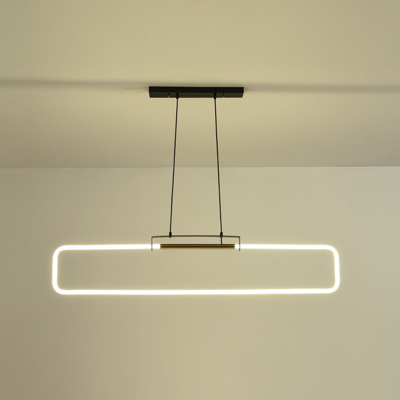 Modern Minimalist Iron Acrylic Rectangular Strip LED Island Light Chandeliers For Dining Room