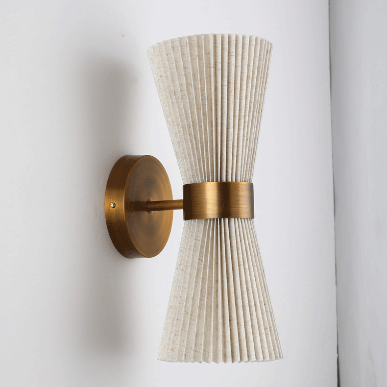 Modern Minimalist Column Fabric Copper 2-Light Wall Sconce Lamp For Living Room