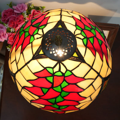 Traditional Tiffany Stained Glass Capsicum Round Shade 1-Light Table Lamp For Study