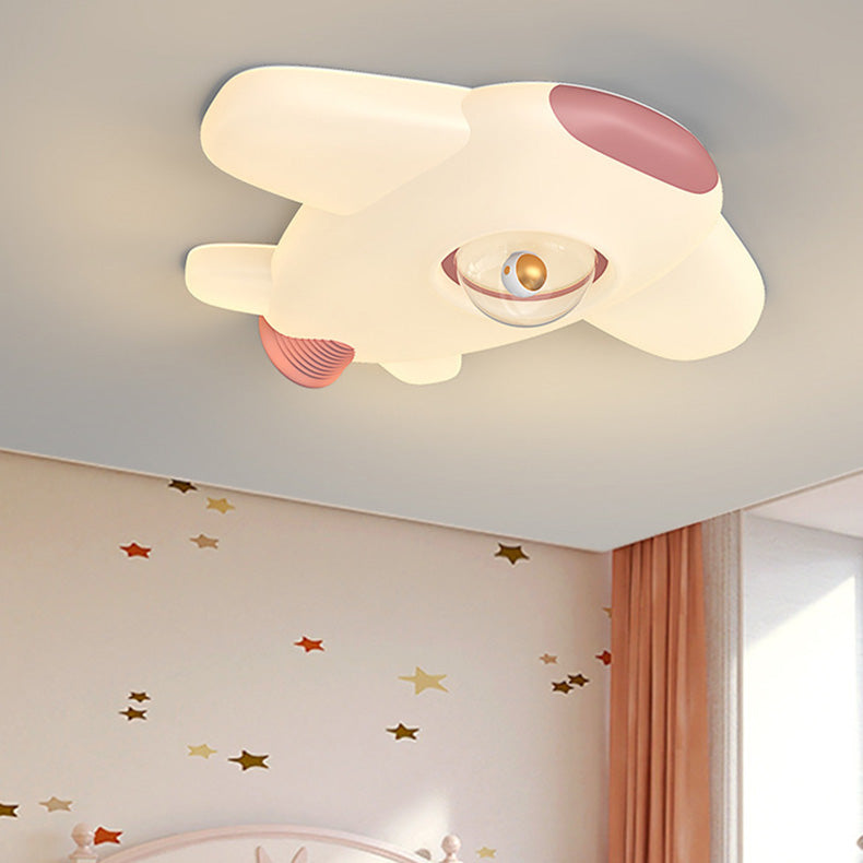 Contemporary Creative Iron PE Cartoon Airplane Design LED Kids Flush Mount Ceiling Light For Bedroom