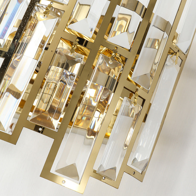 Modern Luxury Stainless Steel Crystal Multiple Rectangular 1/2 Light Wall Sconce Lamp For Living Room