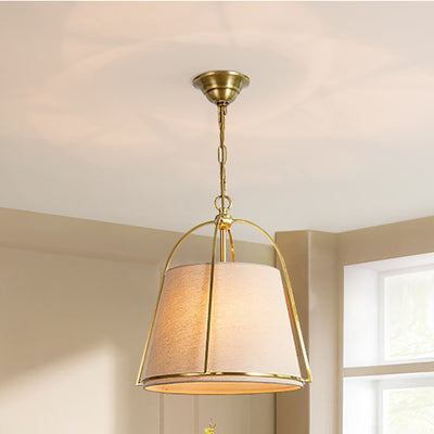 Modern Minimalist Cylinder Copper Fabric 3-Light Pendant Light For Bedroom