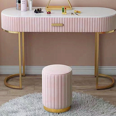 Modern Minimalist Round Velvet Top Metal Base Vanity Stool For Bedroom