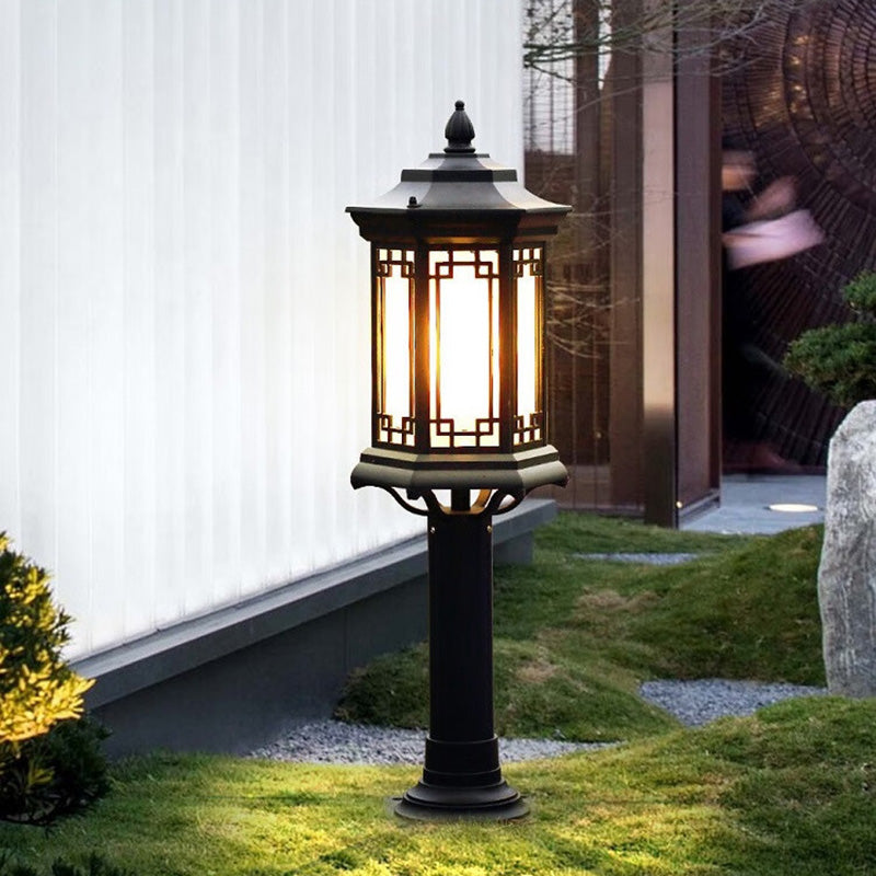 Traditional Chinese Waterproof Solar Aluminum Glass Cylinder LED Landscape Lighting Outdoor Light For Garden