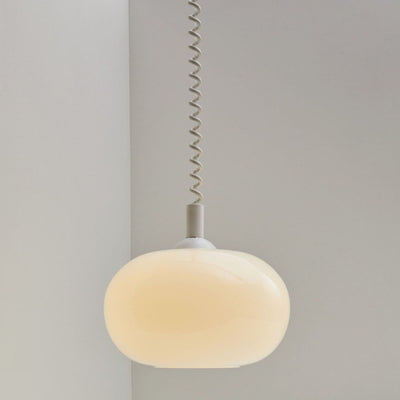 Modern Simple Cream White Round Glass Lift 1-Light Pendant Light