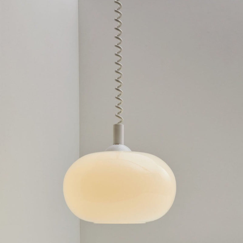 Modern Simple Cream White Round Glass Lift 1-Light Pendant Light