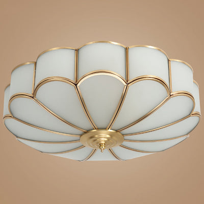 Contemporary Luxury Flower Copper Glass 3/4/6 Light Flush Mount Ceiling Light For Living Room