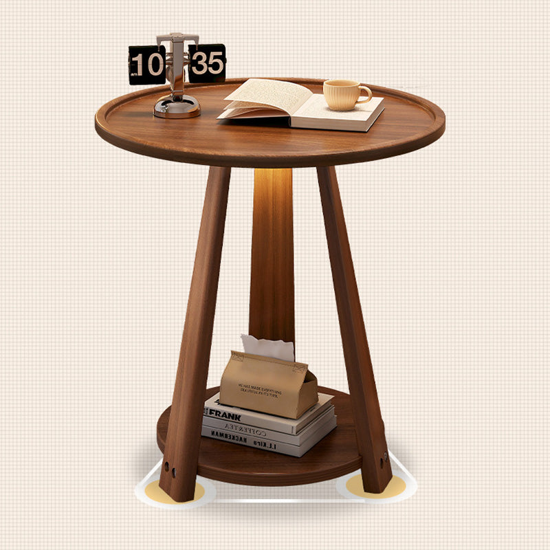 Modern Minimalist Round Tripod Wooden Coffee Table 2-Tier For Living Room