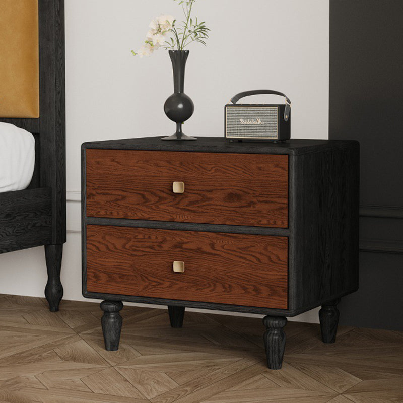 Contemporary Retro Rectangular Wood Grain Metal Nightstand 2-Drawer For Bedroom