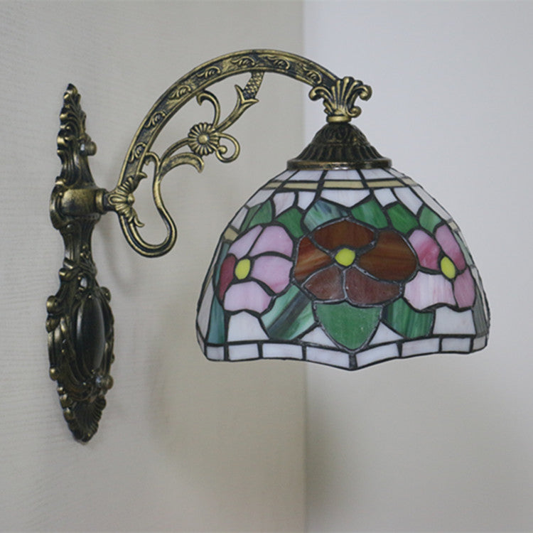 Traditional Tiffany Dome Flower Zinc Alloy Iron Stained Glass 1-Light Wall Sconce Lamp For Living Room