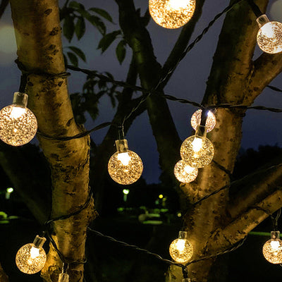 Modern Art Deco Waterproof Solar PVC Rubber Acrylic Snow Bee Ball Crystal Ball Teardrop LED String Lights Outdoor Light For Garden