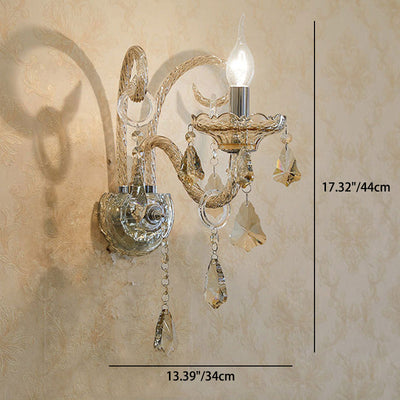 Traditional European Glass Crystal Candelabra Hardware 1/2-Light Wall Sconce Lamp For Living Room