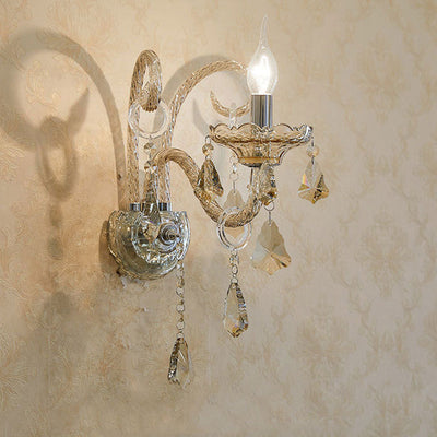 Traditional European Glass Crystal Candelabra Hardware 1/2-Light Wall Sconce Lamp For Living Room