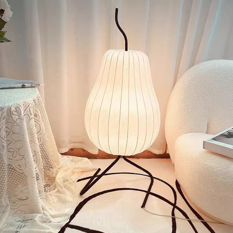 Traditional Japanese Pear Elliptical Iron Fabric 1-Light Standing Floor Lamp For Bedroom