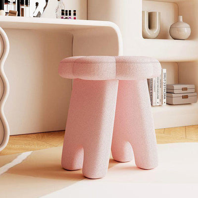 Modern Art Deco Floral Square Lambswool Wood Vanity Stool Backless Armless For Bedroom