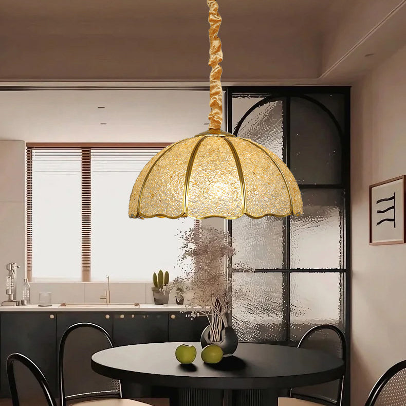 Traditional French Copper Crystal Dome Hemispherical 1-Light Pendant Light For Living Room