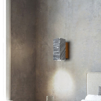 Modern Minimalist Stone Wood Cylinder Square 1-Light Wall Sconce Lamp For Bedroom
