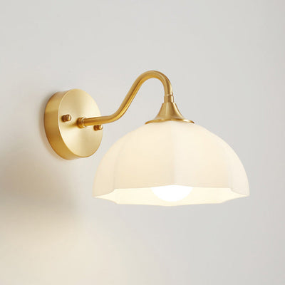 Modern Minimalist Cream Flower Pod All Copper Glass 1-Light Wall Sconce Lamp For Bedroom